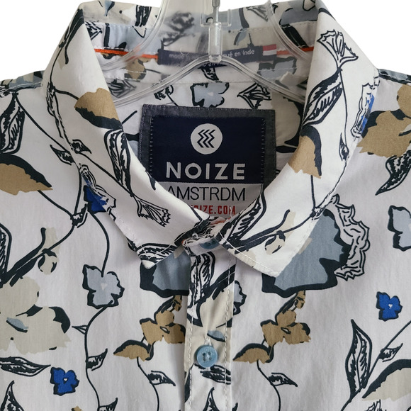 NOIZE AMSTRDM Blue Floral Short Sleeve Button Down Shirt Men's Large‎ - Picture 3 of 11